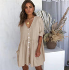 V-Neck Pocket Short Dress