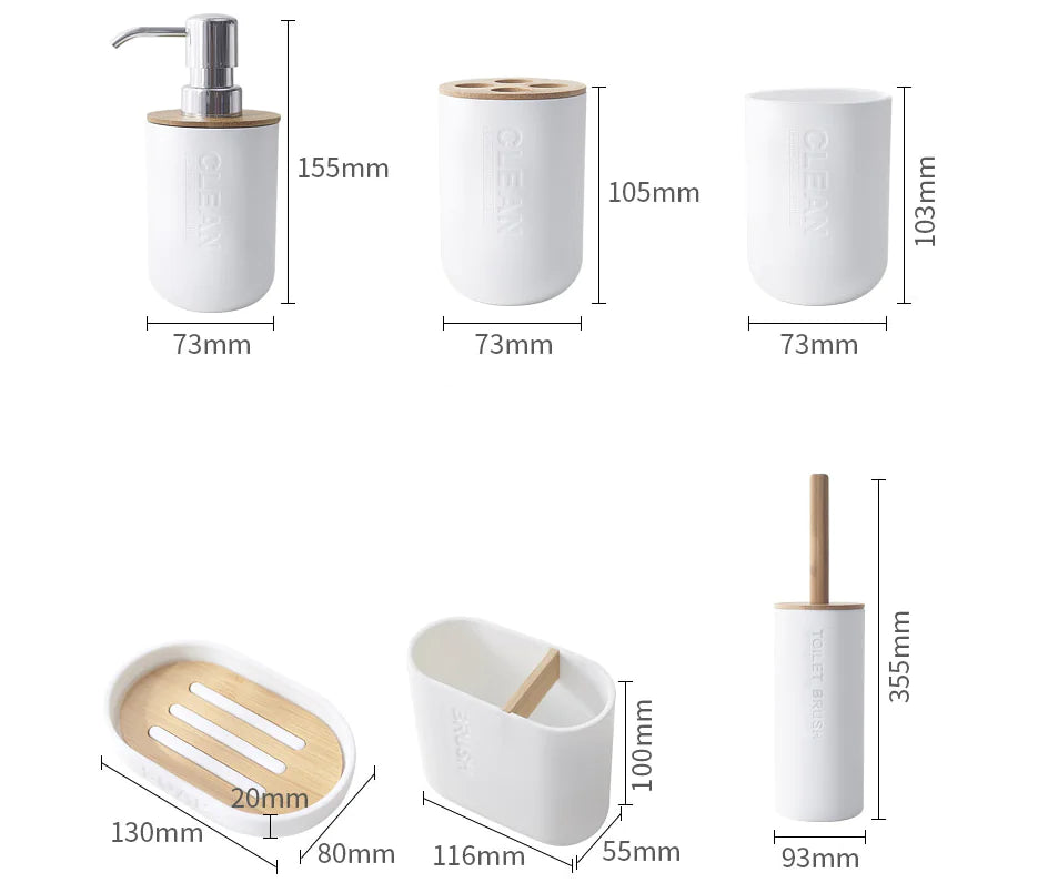 Nordic Bamboo Bathroom Accessories Set (6 Pieces)