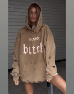 Women's Casual Distressed Print Hoodie