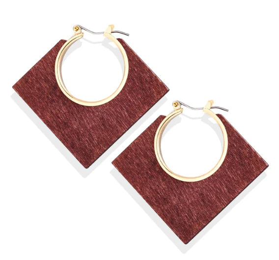 Geometric Round Wooden Color Block Earrings for Women