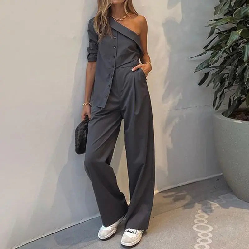 2022 Women's Fashion Set: Sexy Asymmetric Top & Pants