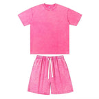 Acid Washed Round Neck T-Shirt Set