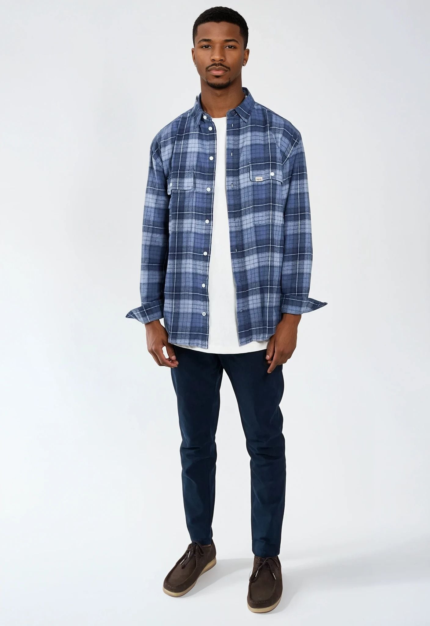 Russel Flannel Check 04 shirt - Sea Blue
