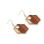 Geometric Round Wooden Color Block Earrings for Women