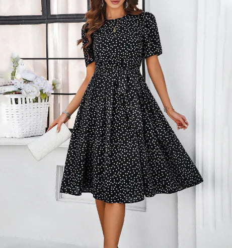 2019 Autumn Winter Vintage Floral A-Line Midi Dress