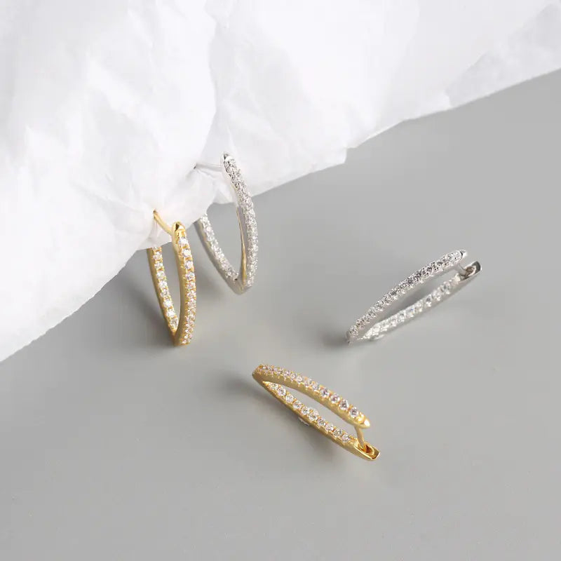 Geometric S925 Silver Large Hoop Earrings with Diamonds