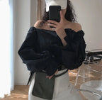 Retro French Puff Sleeve Off-Shoulder Blouse Shirt