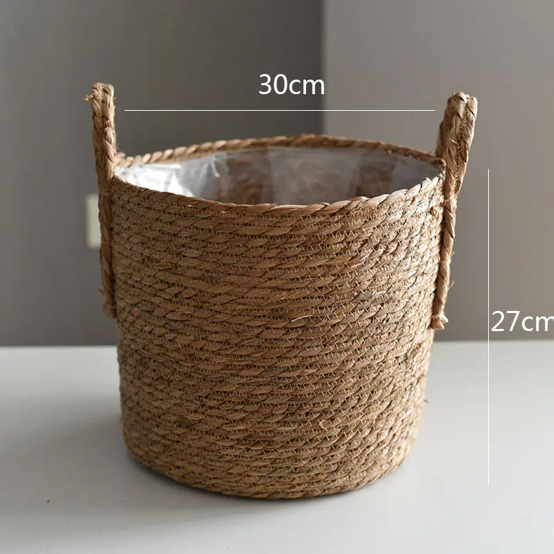 Handwoven Nordic Straw Basket Planter for Home Decor