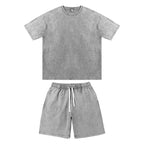 Acid Washed Round Neck T-Shirt Set