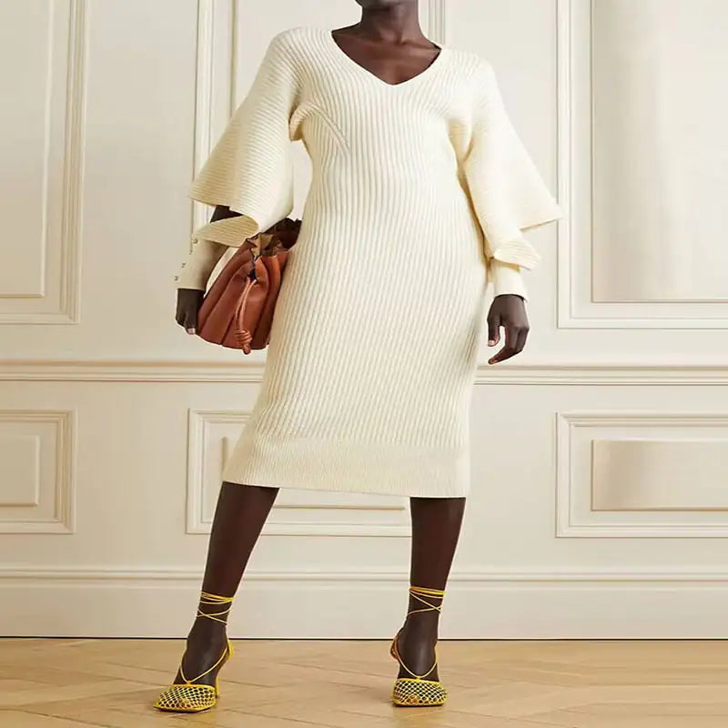 Casual Wool Dress with Dolman Sleeves for Fall/Winter