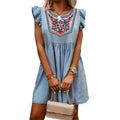Summer Embroidery Waist Dress - European and American Style