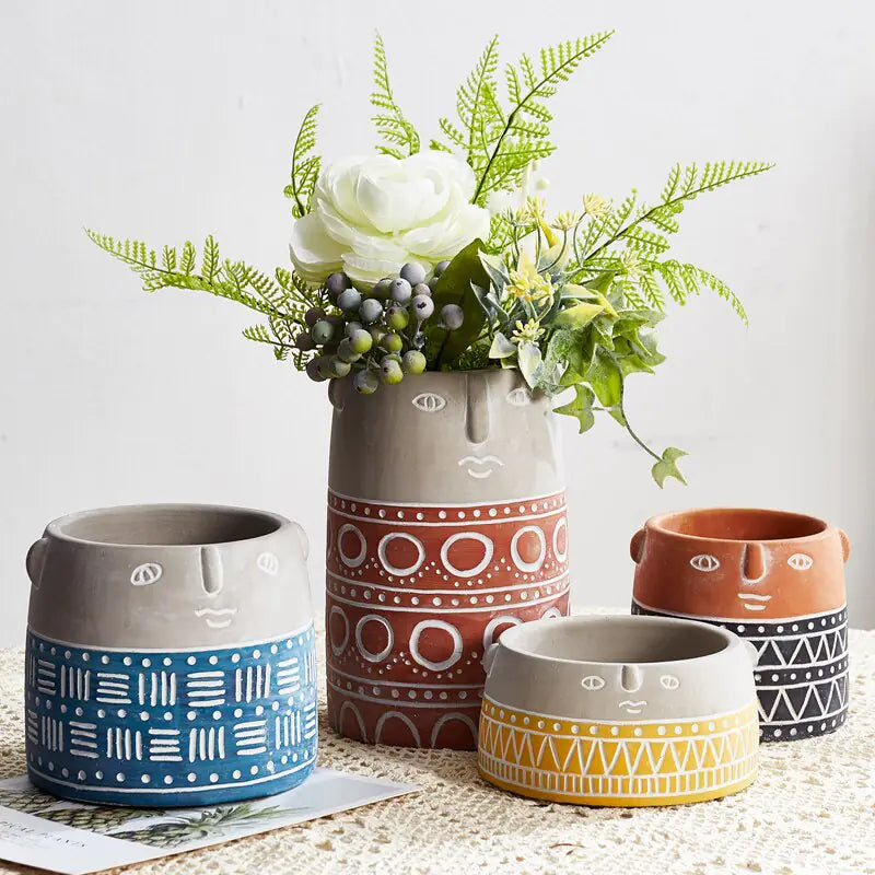 Nordic Modern Cartoon Cement Planter for Balcony Decor