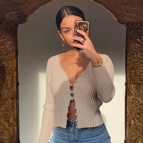 2020 Women's Sexy Pearl Button Fitted Cardigan Top