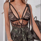 V-Neck Lace Panel Sheer Slimming Bodysuit