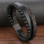 Natural Stone Lava Rock Leather Bracelet for Men