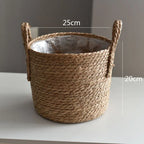 Handwoven Nordic Straw Basket Planter for Home Decor
