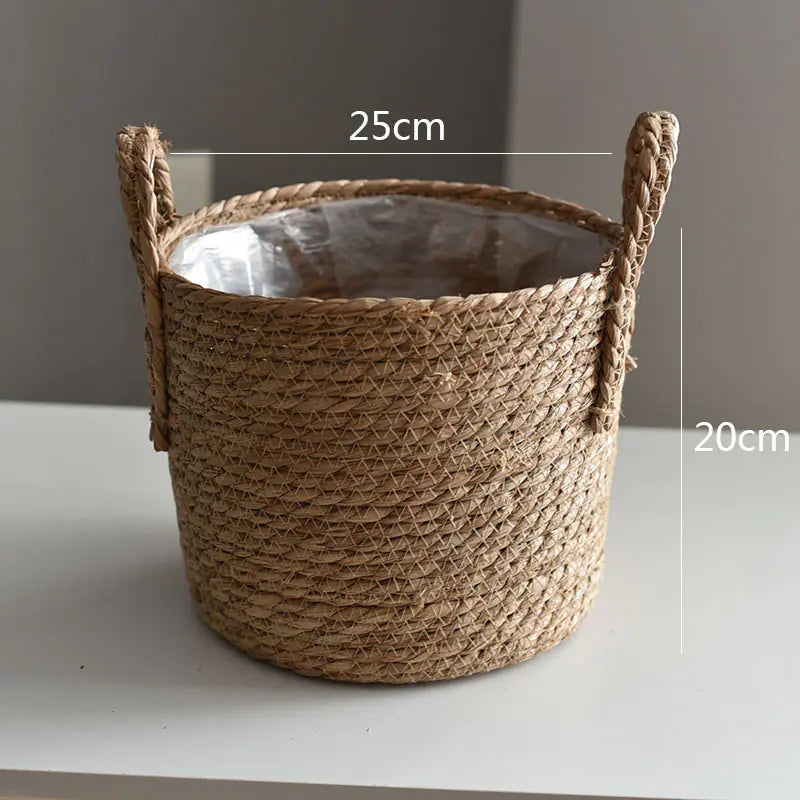 Handwoven Nordic Straw Basket Planter for Home Decor