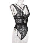 V-Neck Lace Panel Sheer Slimming Bodysuit