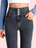 High Rise Skinny Jeans - Washed Grey Tight Fit
