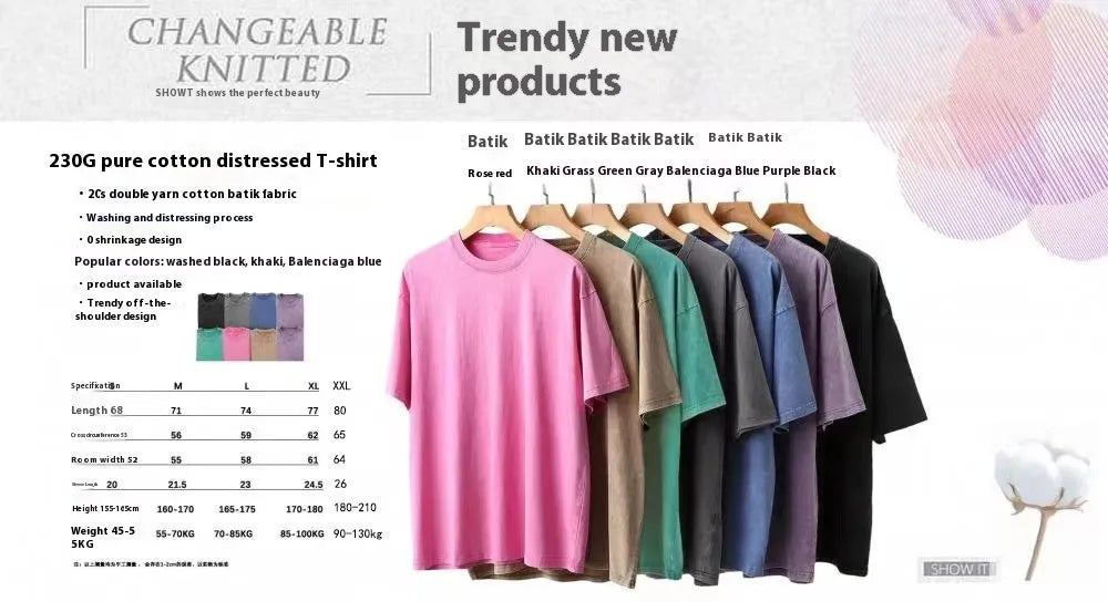 Acid Washed Round Neck T-Shirt Set