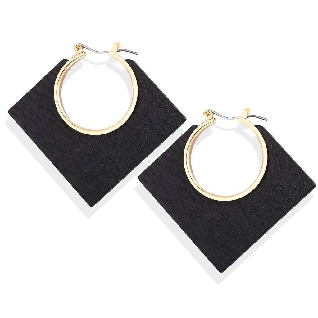 Geometric Round Wooden Color Block Earrings for Women