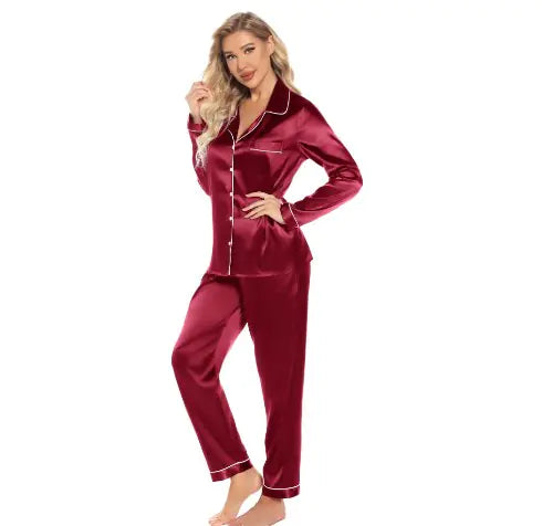 Women's Satin Silk Pajamas 2-Piece Set for Home Wear