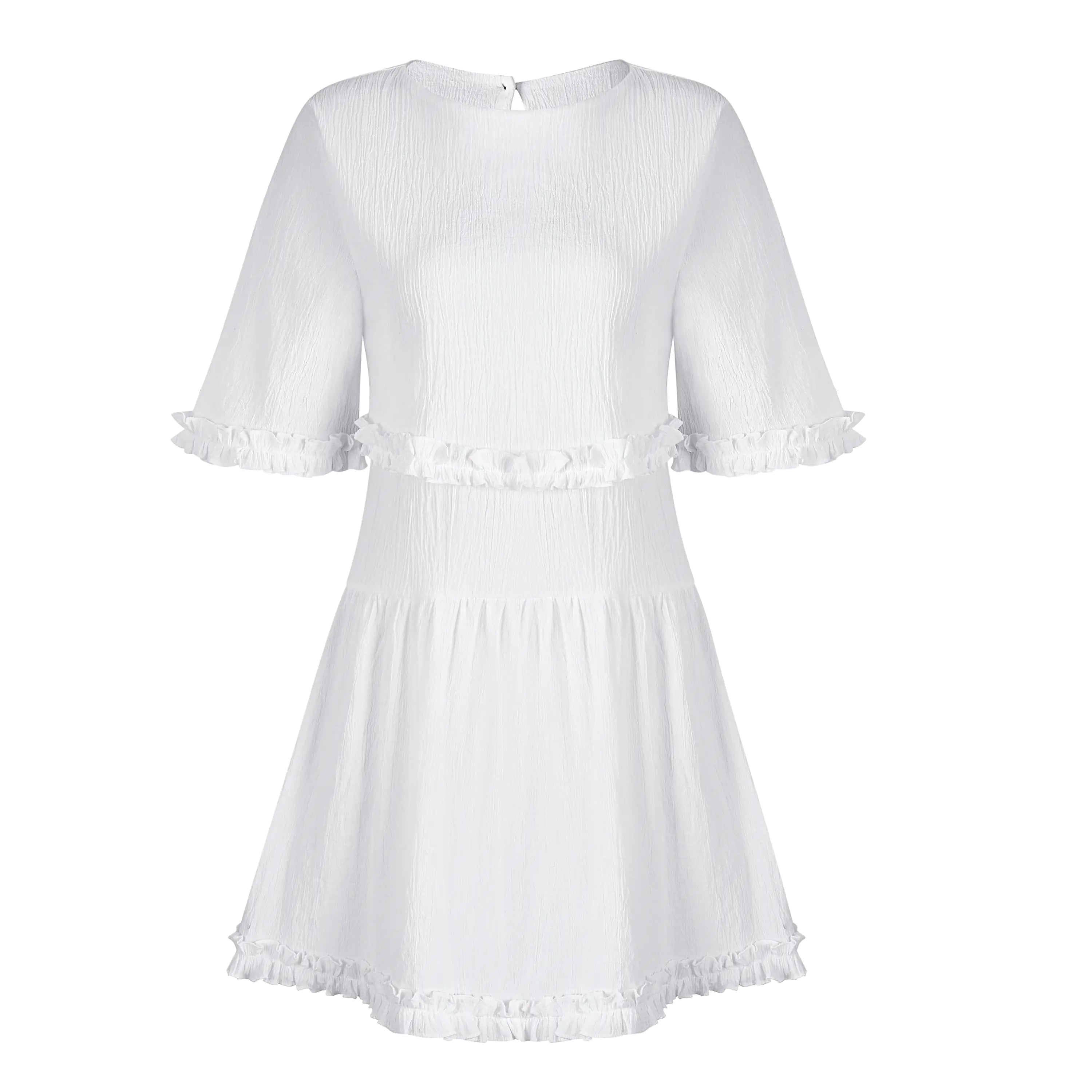 LIVA2018 Women's White Round Neck Flare Dress