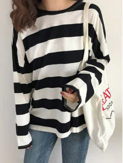 Hip-Hop Style Long Sleeve Striped T-Shirt for Women