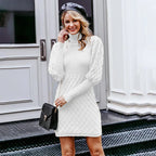Casual Knit Dress with High Neck Sweater Design - StilNord
