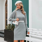 Casual Knit Dress with High Neck Sweater Design - StilNord