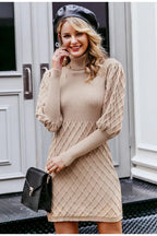 Casual Knit Dress with High Neck Sweater Design - StilNord
