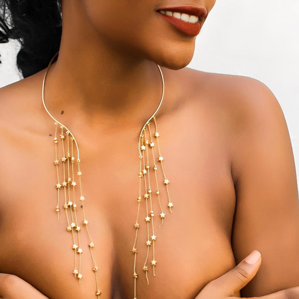 Chic faux pearl vedhæng choker halskæde med kvaster