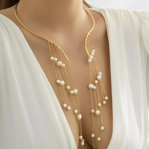 Chic faux pearl vedhæng choker halskæde med kvaster