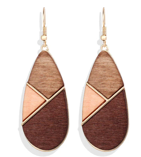 Geometric Round Wooden Color Block Earrings for Women