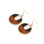 Geometric Round Wooden Color Block Earrings for Women
