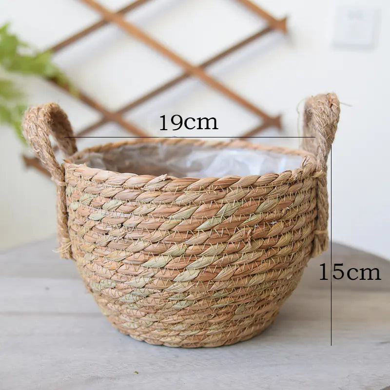 Handwoven Nordic Straw Basket Planter for Home Decor