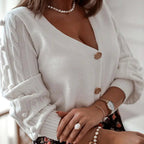 Dame langærmet V - hals strikket cardigan sweater - StilNord