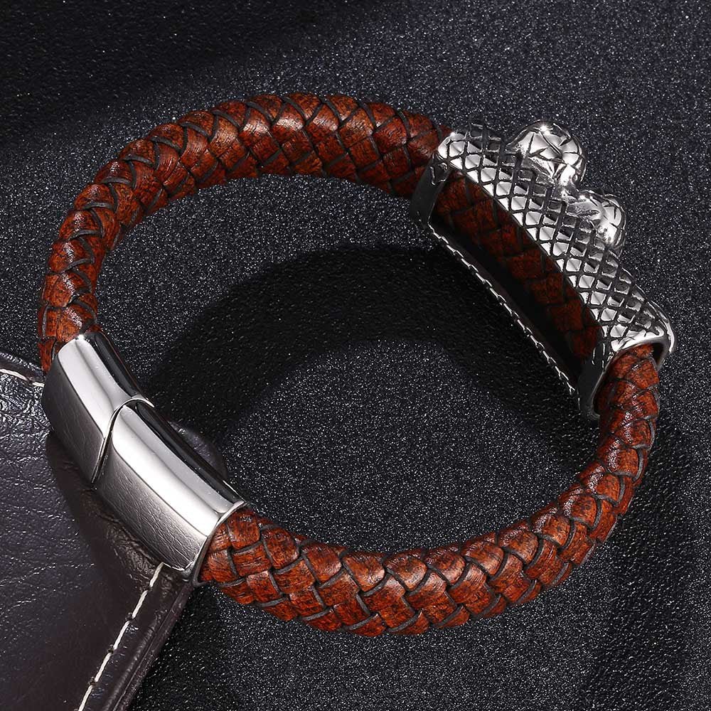 Enkelt armbånd i titan - stål med lædersnor - StilNord