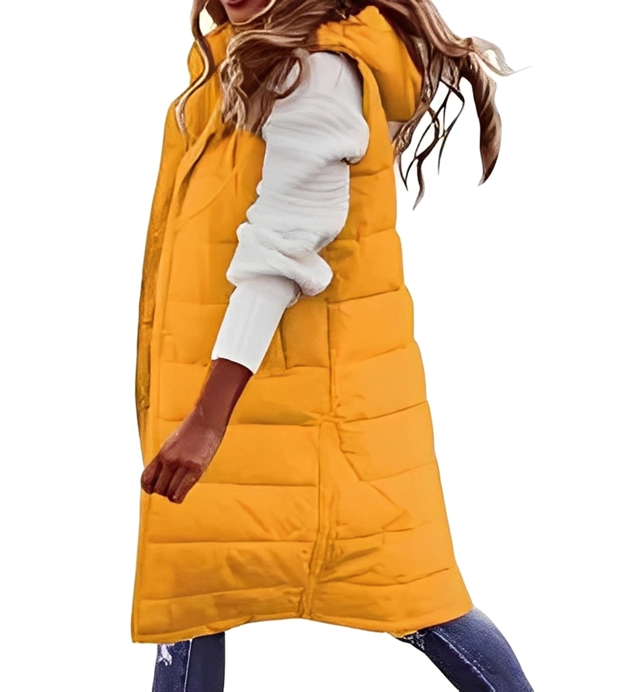 Europæisk-amerikansk ensfarvet hætteforet vestjakke