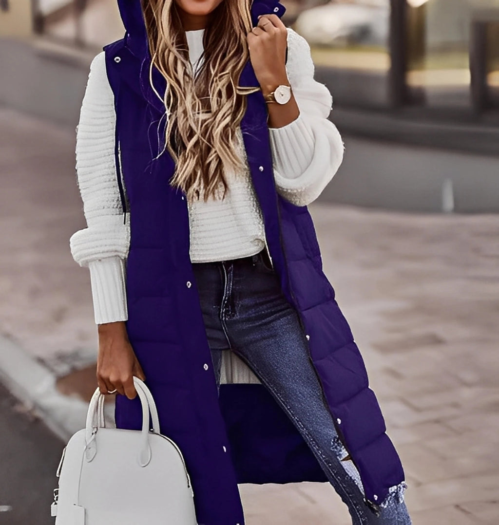 Europæisk-amerikansk ensfarvet hætteforet vestjakke