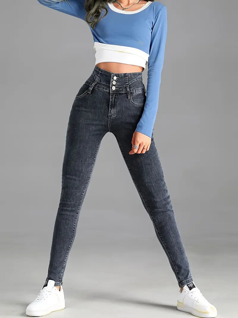 High Rise Skinny Jeans - Washed Grey Tight Fit