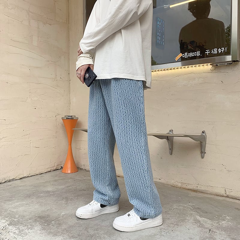 Herre Løse Ternet Jeans med Lige Ben