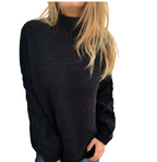 Efterår/vinter sweater med høj hals og lanterneærmer