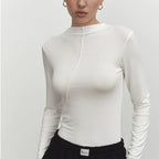 Fashionable Slim Fit Long Sleeve Top with Asymmetrical Design - StilNord