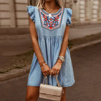 Summer Embroidery Waist Dress - European and American Style