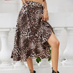 Irregular Leopard Print Ruffled Lace-up Sexy Skirt