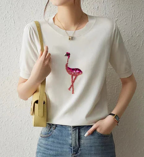 Flamingo Short Sleeve Casual T-Shirt
