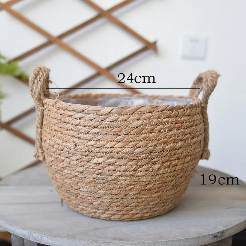 Handwoven Nordic Straw Basket Planter for Home Decor