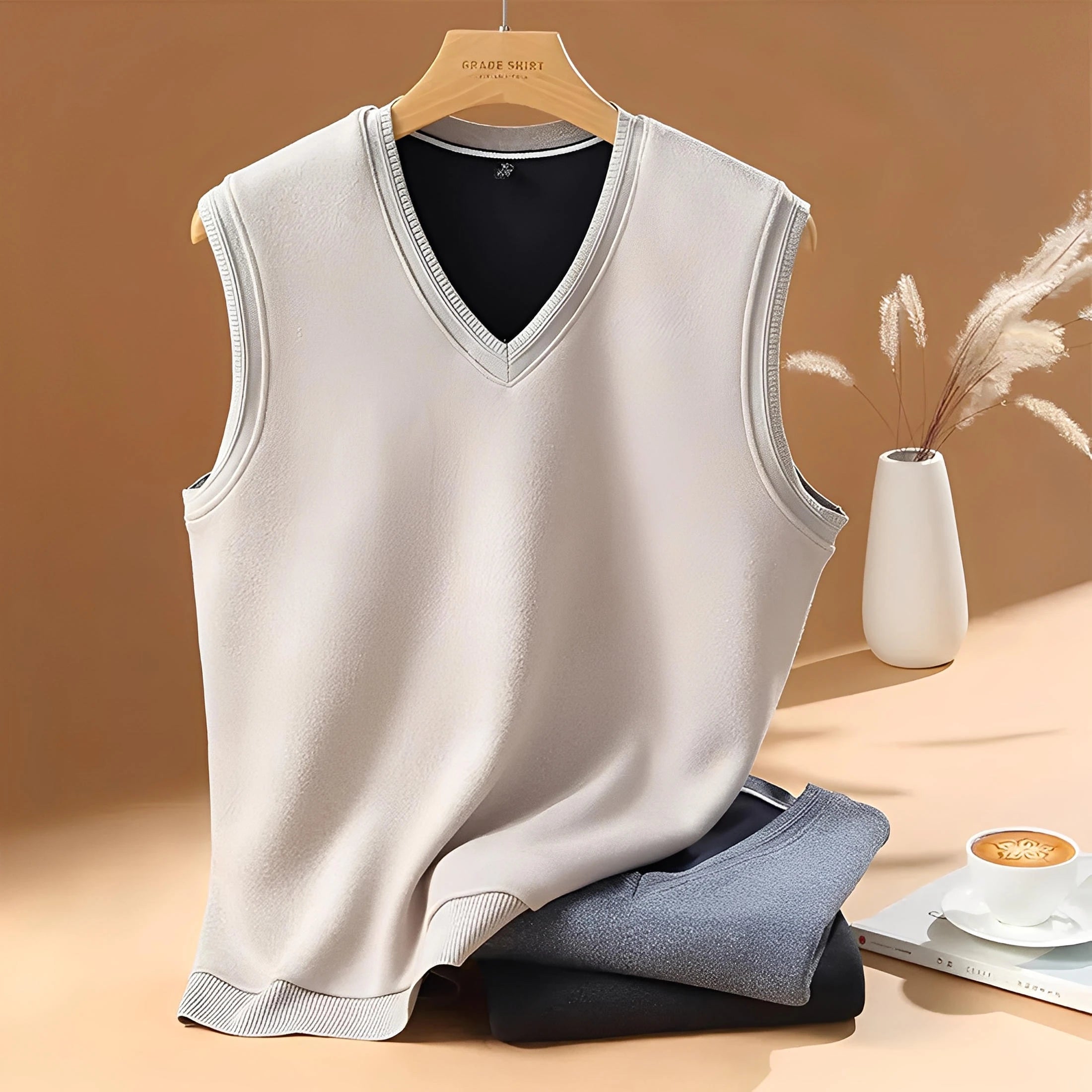 Herre ærmeløs afslappet strikket sweater, pullover vest.