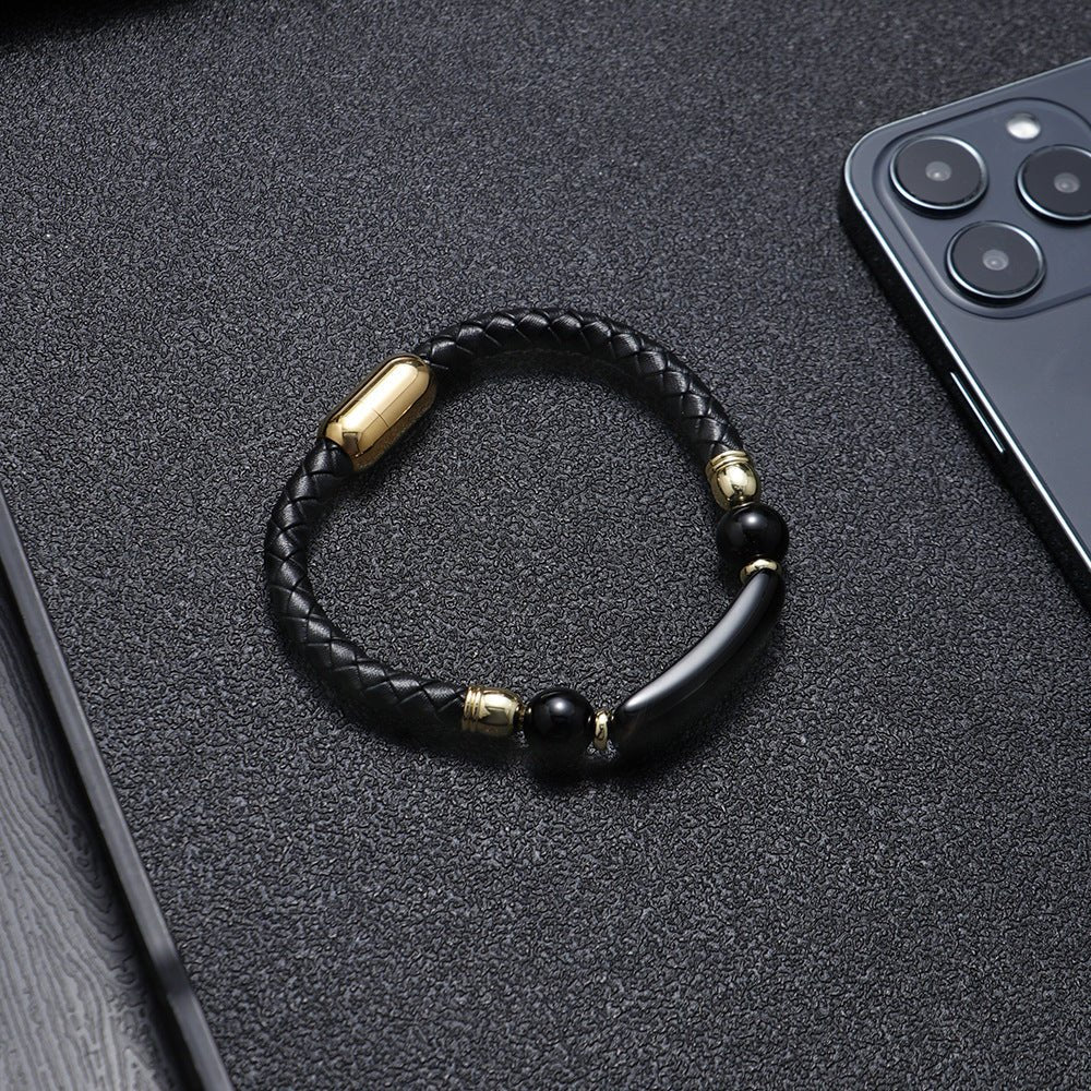 Herre - armbånd i enkelt europæisk design med læder og rustfrit stål - StilNord